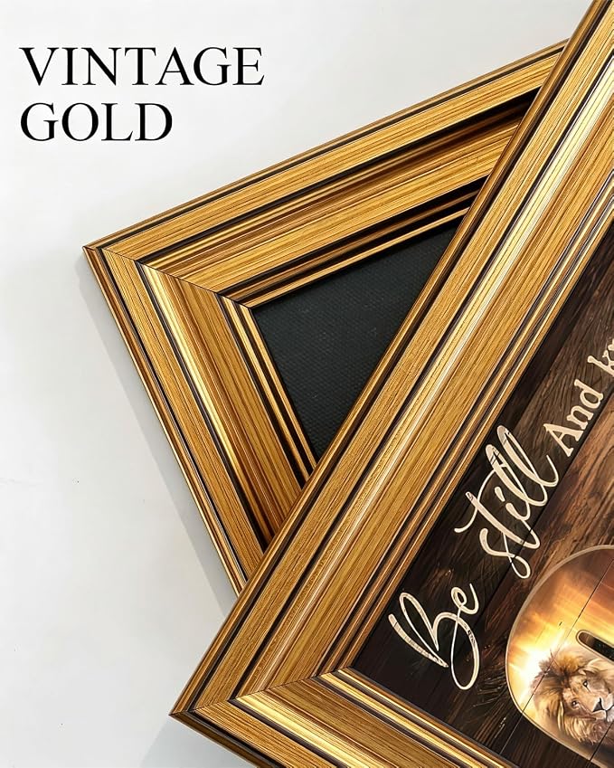 Gold Framed Wall Art, Christian God Canvas Prints, Lion and Lamb Cross Picture Wall Decor, Religious Bible Verse Artwork for Living Room Bedroom 12x16 inch