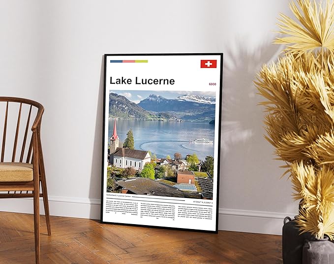 Poster Lake Lucerne Wall Art Original Design(17"x11" Unframed) Switzerland Alps Landscape Print European Travel Scenery Nature Photography Swiss Mountain View Picture