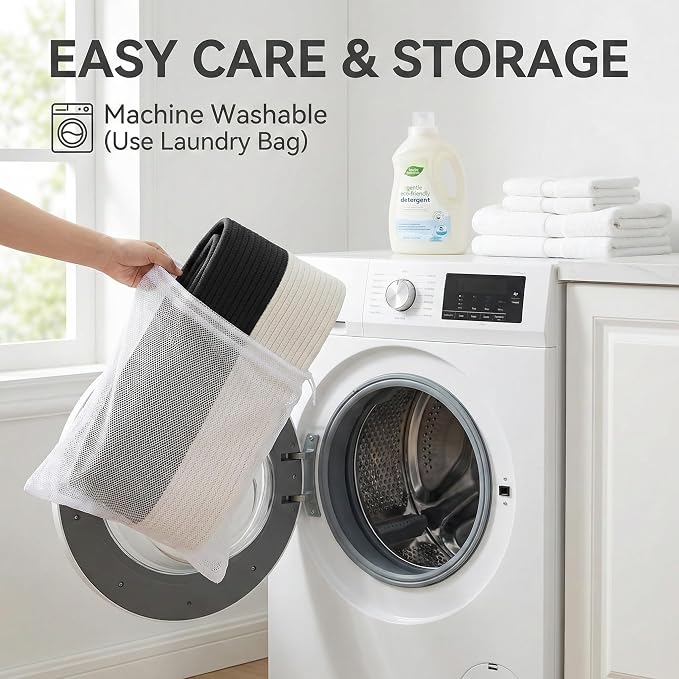 JMvicyroam 65L Extra Large Machine Washable Cotton Rope Blanket Basket | Collapsible laundry hamper, Reinforced handles, For blankets, pillows, toys and clothes, Living room and bedroom, White&Black