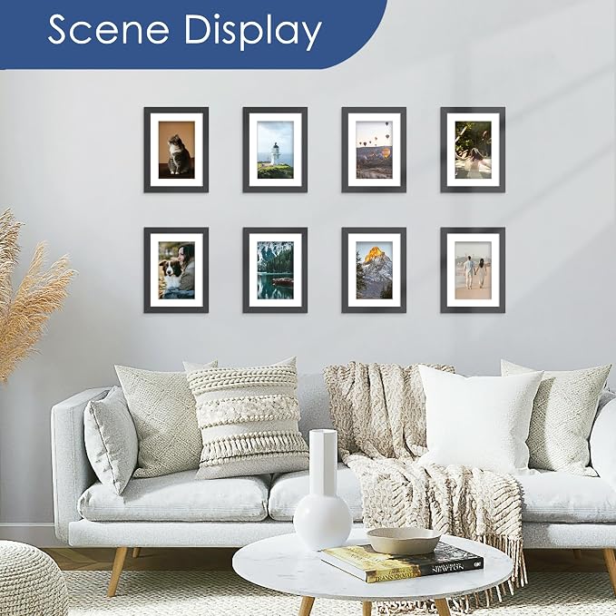 5x7 Picture Frame Set of 6, Wall or Tabletop Display, Black | Display 4x6 with Mat or 5x7 Without Mat, Horizontal or Vertical, Gallery Wall Frame Set for Wedding & Room & Home Decor