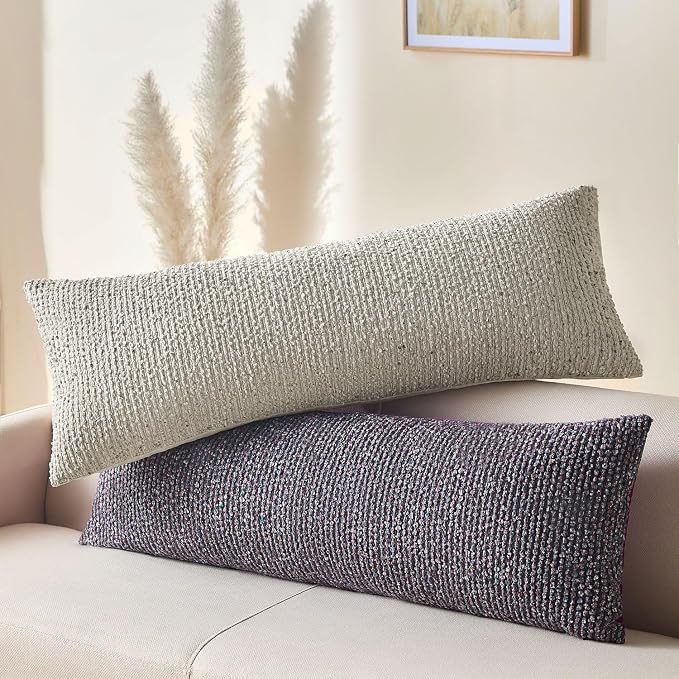 Allorry Soft Wool Decorative Throw Pillow Covers 14x36 Cream Gray SY011B14 | Cozy Soft Touch,Neutral Textured Boho Cushion Covers for Modern Farmhouse Sofa Bedroom Living Room Decor