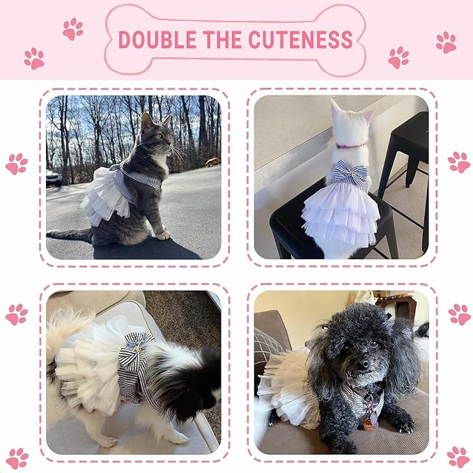 Dog Dresses, Fashion Pet Dog Clothes, Striped Mesh Puppy Dogs Princess Dresses (Blue, Medium)