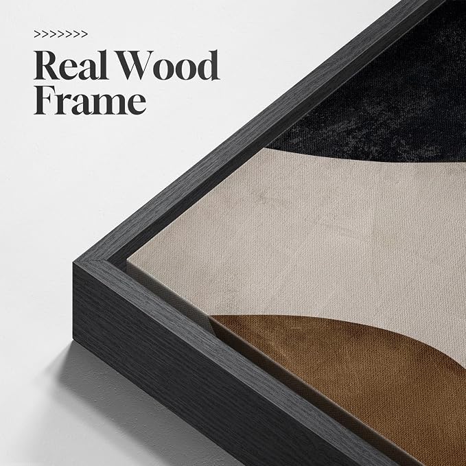 Framed Neutral Abstract Minimalist Wall Art Set of 2, Modern Canvas Prints Paintings Artwork for Walls, Black Beige Brown Abstract Art Pictures for Bedroom Living Room Dining Room Wall Decor 16x24 In