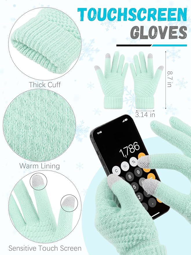 Winter Hat Scarf Gloves and Ear Warmer, Warm Knit Beanie Hat Touch Screen Gloves Set Winter Gifts Neck Scarves for Women
