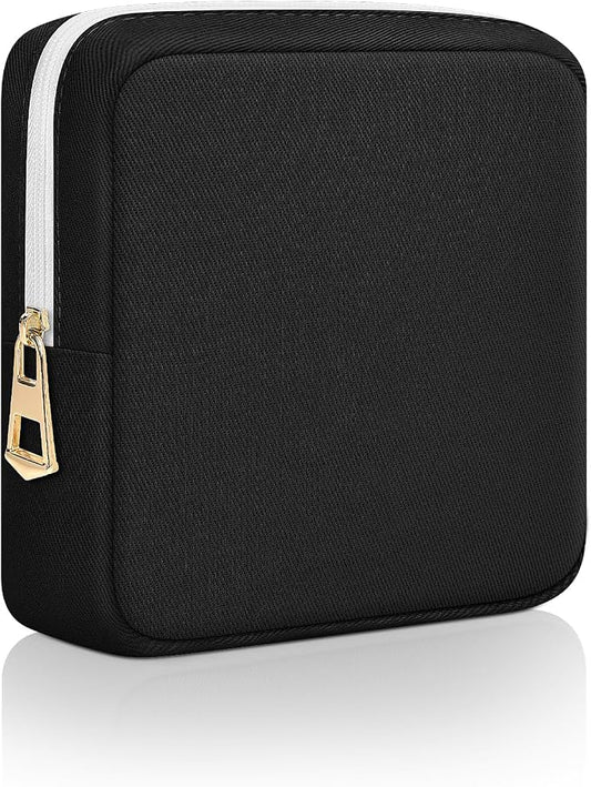 Period Pouch Discreet Sanitary Napkin Storage Bag Pad Bags Black | Black, Portable, Menstrual Cup & Pad Holder, First Period Kit Storage, Feminine Bag for Women