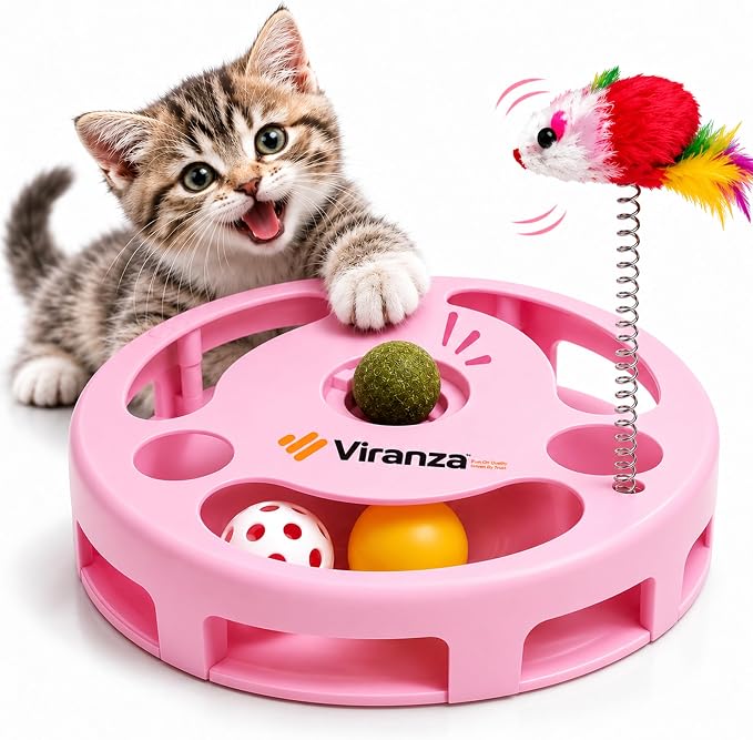4 Interactive Cat Toy with Catnip Ball, Dual Rolling Balls & Feather Teaser