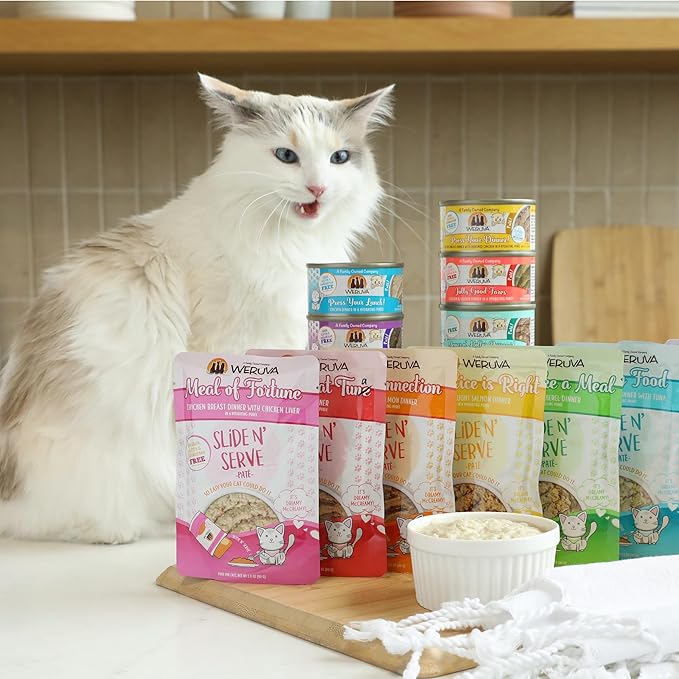 Weruva Wet Cat Food, The Showcase Chowdown Variety Pack, 5.5oz Slide N Serve Pouch, Pack of 16