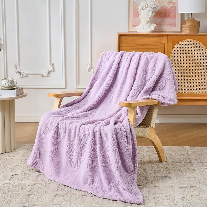 Lavender Butterfly Plush Throw Blanket 50 x 60 Inch, Soft Fuzzy Fleece, Cozy Decorative Blanket for Couch, Sofa, Bed and Bedroom