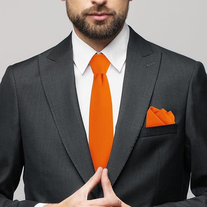 Black Tie Set in Gift Box Mens Solid Color 3.15" (8CM) Black Necktie and Pocket Square Set