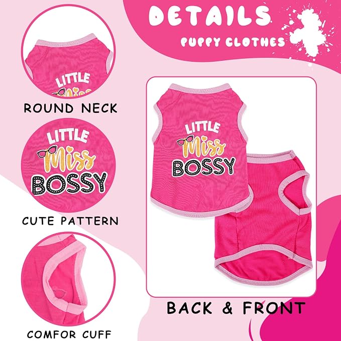 4 Pieces Dog Clothes for Small Dogs Girl Chihuahua Clothes Cute Pink Puppy Shirts Soft Shih Tzu Clothe Teacup Dog Costume Pet Cat Outfit Clothing for Xs