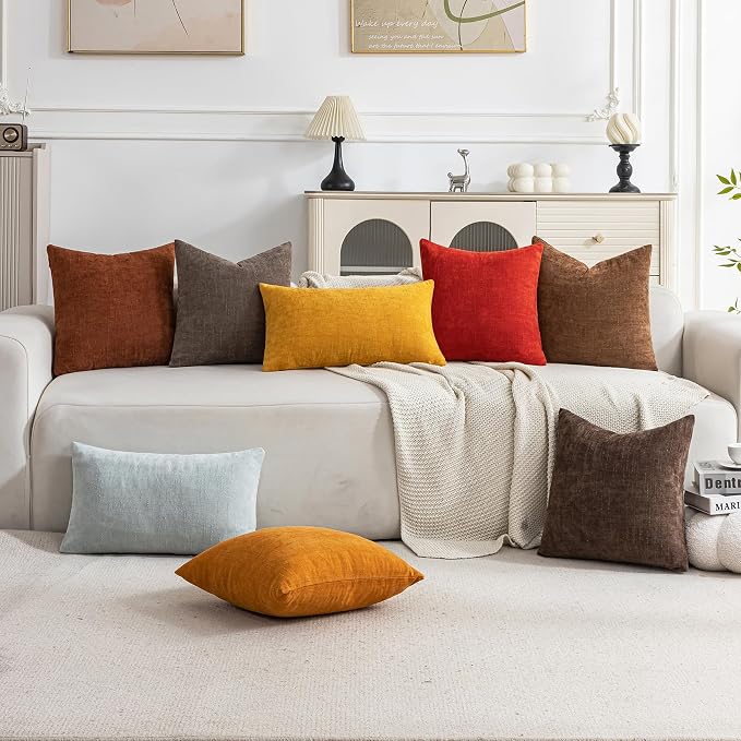 Set of 4 Soft Textured Decorative Throw Pillow Covers 16x16 Inch Cozy Farmhouse Cushion Cover Square Accent Pillow Cases for Bed Couch Sofa Living Room, Mustard Yellow