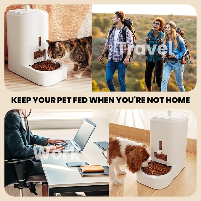 Automatic Cat Food Dispenser with Stainless Steel Bowl | Dog Water Bowl Dispenser Adjustable Water Dispensing, Auto Pet Waterer for Cats and Dogs