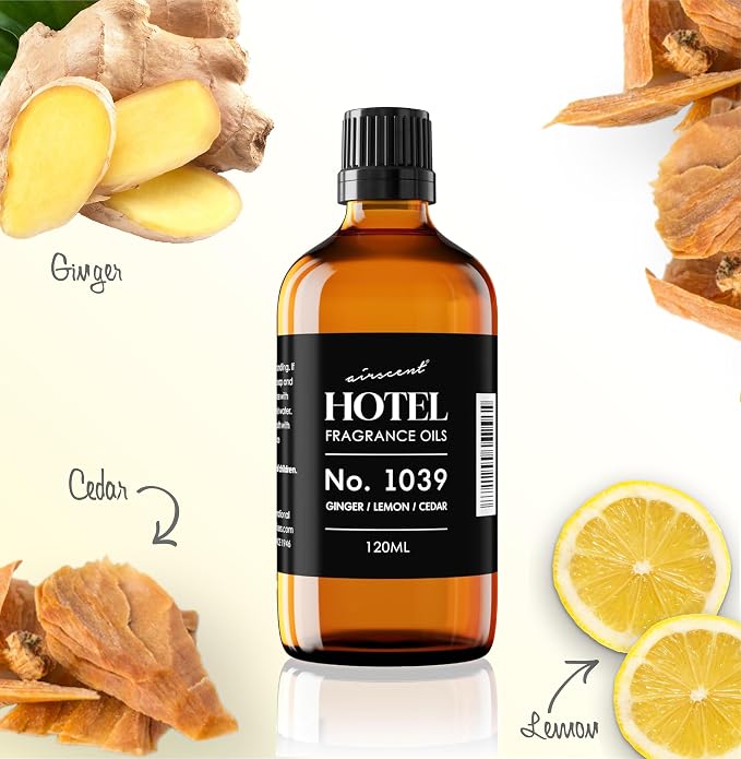 Hotel Diffuser Oil No. 1039 Inspired By The Nobu Hotel - Ginger Lemon Cedar - Premium Fragrance Oil for Ultrasonic and Waterless Diffusers and Crafting - 30 mL, 1 fl oz Glass Dropper Bottle