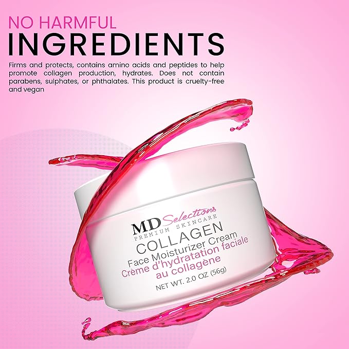 Collagen Facial Cream, Face Moisturizer Cream for Dry Skin Vegan Anti Aging Crème d' hydratation faciale au collagène, Collagen Face Cream, 2 fl oz