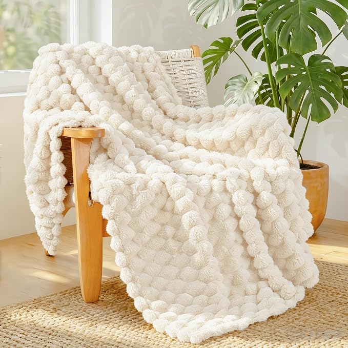 Whale Flotilla Soft 3D Jacquard Fleece Throw Blanket for Couch & Bed, Ivory | Super Cozy Lightweight Plush Fluffy Throw, Luxury Decorative All‑Season Couch Cover Blanket for Sofa & Office Chair, 50"x60"