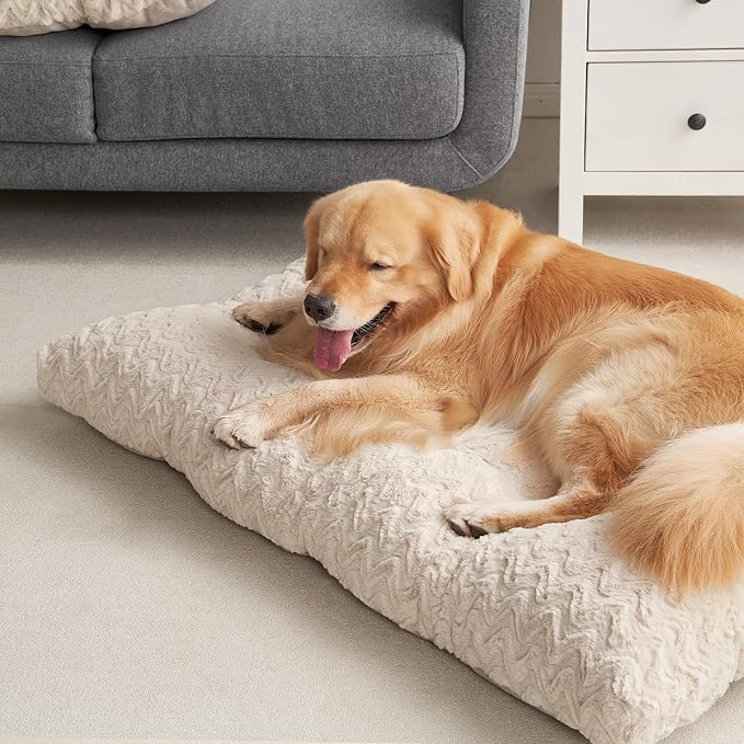 EHEYCIGA Washable XL Dog Beds Large Sized Dog, 41x27 Inch Pet Bed, Beige | Plush and Comfy Kennel Pad, Soft Dog Crate Mat, Deluxe Pet Sleeping Mat, Large Bed for Dog Up to 65 lbs