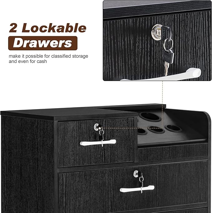 BarberPub Locking Storage Cabinet Barber Utility Unit Beauty Salon Station with Holders Styling Equipment with Drawers 2032