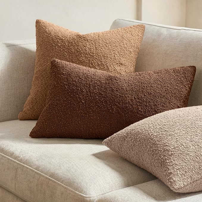 MIULEE 20x20 Decorative Lumbar Boucle Couch Pillow Covers Chestnut Brown | Set of 2 Textured Neutral Fall Autumn Throw Pillow Covers, Accent Solid Pillowcases, Sofa Living Room Home Decor