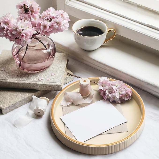 Leather Tray Desktop Storage Organizer, Decorative Tray Set, White | Premium Serving Trays Valet Tray for Sundries Cosmetics Phone Wallet Cutlery, Set of 2, White Holder with Disc