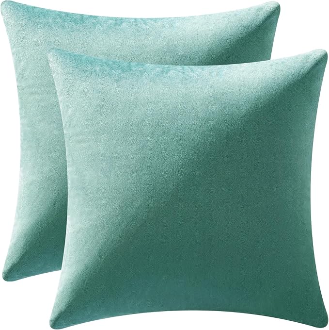 MIULEE Velvet Throw Pillow Covers 16x16 Inch Pack of 2 Aqua Green | Soft Solid Small Decorative Pillow Covers, Modern Luxury Home Decor, for Couch Chair Sofa Bedroom Livingroom Car