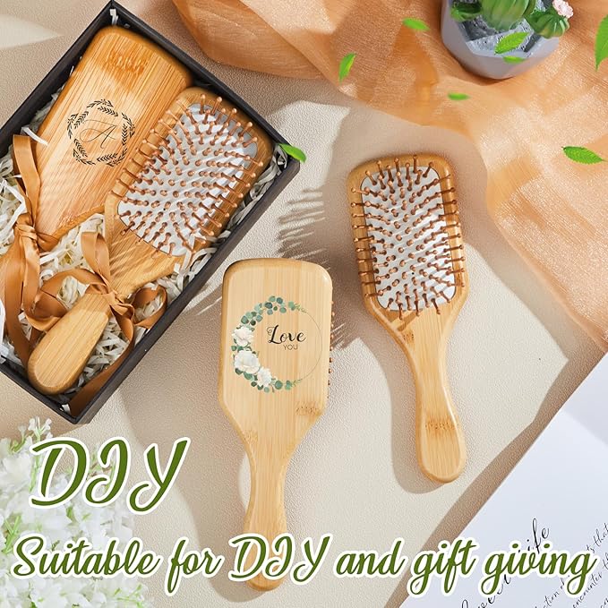 Tessco for you 12 Pcs Bamboo Hair Brushes Bulk Wooden Paddle Brush Scalp Massage Bristle Anti Static Engraving DIY Gifts for Women, Party, Wedding(7.87'' X 2.56'',White)