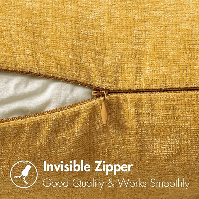 MIULEE Chenille Lumbar Throw Pillow Covers Mustard Yellow 12x20 Pack of 2 | Soft Modern Home Decor, Classic Decorative Pillows, Solid Dyed Cases, Boho Couch Cushion Covers for Sofa Bed Living Room