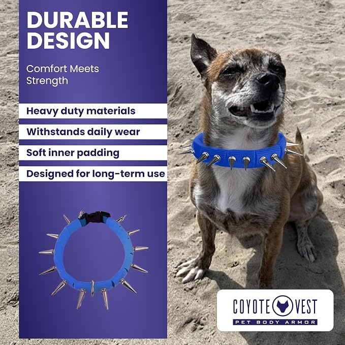 CoyoteCollar Spike Dog Collar, Adj/Replaceable Spikes, Medium, Blue