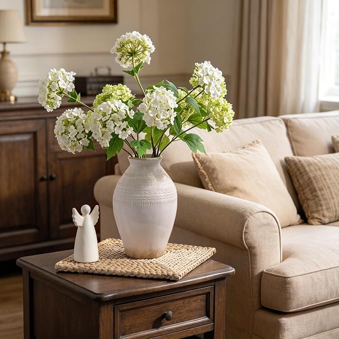9.3 Inch Ceramic Rustic Flower Vase, White Boho Framhouse Vases Home Decor