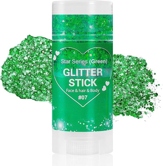 Mysense Green Body Glitter Stick,Christmas Face Hair Glitter Stick,Stocking Stuffers,Sparkling Chunky Mermaid Glitter Face Paint Makeup,Festival Rave Outfit St Patricks Day Accessories for Women