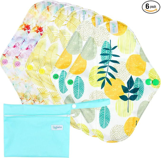 Leekalos Reusable Cloth Mini Wet Bags - Bamboo Reusable Sanitary Pads | Light Incontinence Pads - Pack of 6
