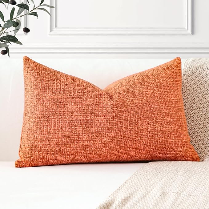 OTOSTAR Linen Throw Pillow Cover Set of 1 Decorative Lumbar Pillowcases Cushion Covers 12x20 Inch for Home Decor Sofa Bedroom Car 30 x 50CM Orange