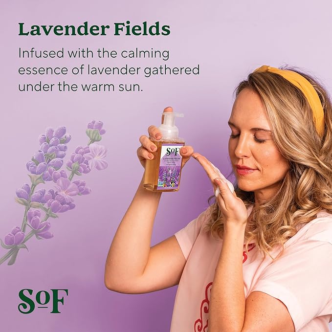 SoF Hydrating Foaming Hand Wash - With Organic Agave Nectar & Coconut Oil- Vegan & Non GMO- Free From Phthalates, Sulfates & Parabens- Lavender Fields- 8 oz Bottle 6 Pack
