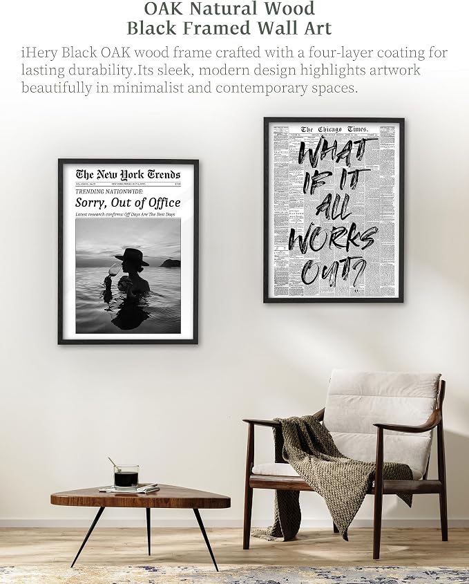 iHery 16x20in What If It All Works Out Framed Motivational Wall Art | Premium Black OAK Wood Frame with Canvas Print, Motivational Decor for Bedroom, Dorm, Office and Living Room, 1Pack