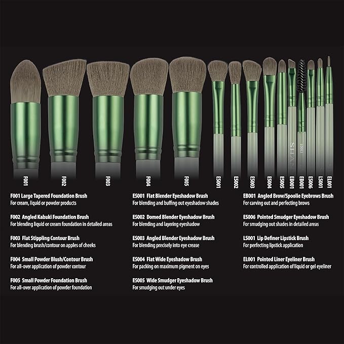SHANY14 Piece Makeup Brush Set – Elite Cosmetics Brush Collection - Complete Kabuki, Eyes, Face, powder, foundation Makeup Brush Set - Emerald