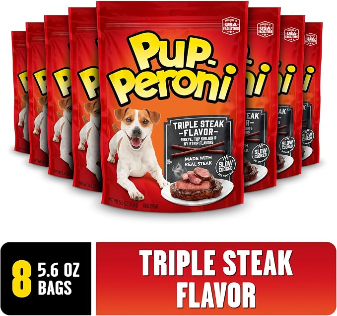 Pup-Peroni Triple Steak Flavor Dog Treats, 5.6 Oz. Bag, (Pack of 8)