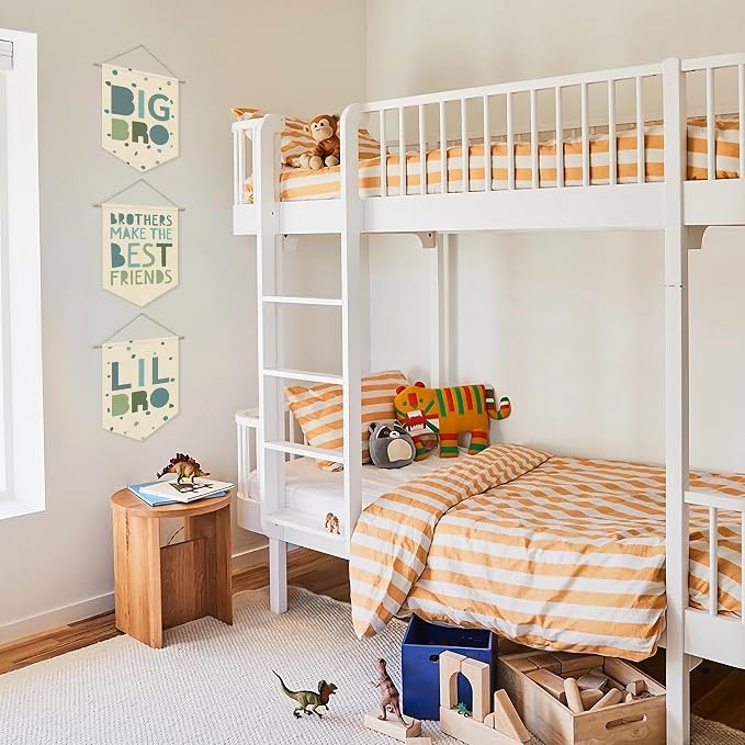 Boy Nursery Decor Canvas Banner,Brothers Make The Best Friends Bedroom Playroom Wall Art Decorations,Boho Twin Room Sign,Big Bro Lil Bro, Sage Green Blue Kids Room Wall Hanging Pennant Banner