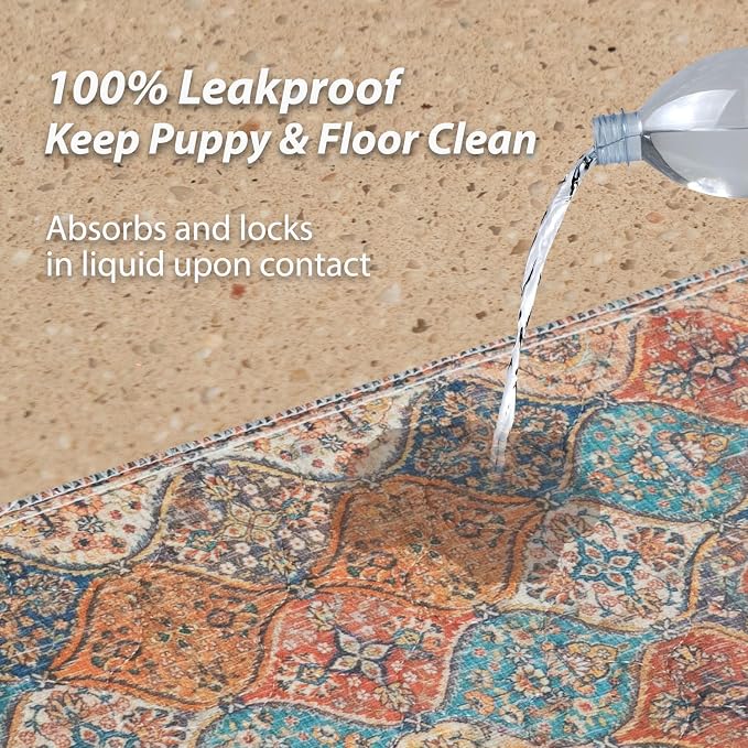 nunubaby Washable Pee Pads for Dogs, Stylish, Non-Slip and Leak-Proof Pee Pads. Reusable Potty Pads for Dogs for Crates and Floors.(Cream/Multi, 54" x54" )