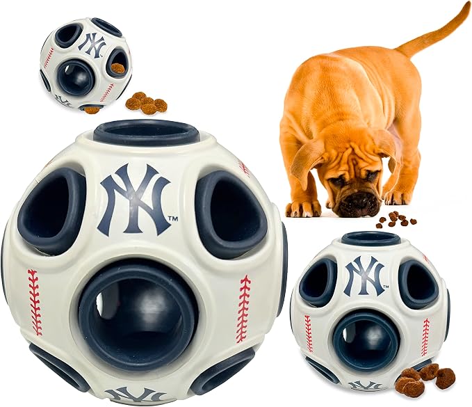 Pets First MLB New York Yankees Baseball Treat Dispensing Toy for Dogs and Cats, Rubber Ball, Interactive Fun Dog/Cat Treat, Natural Rubber Dog/Cat Feeder