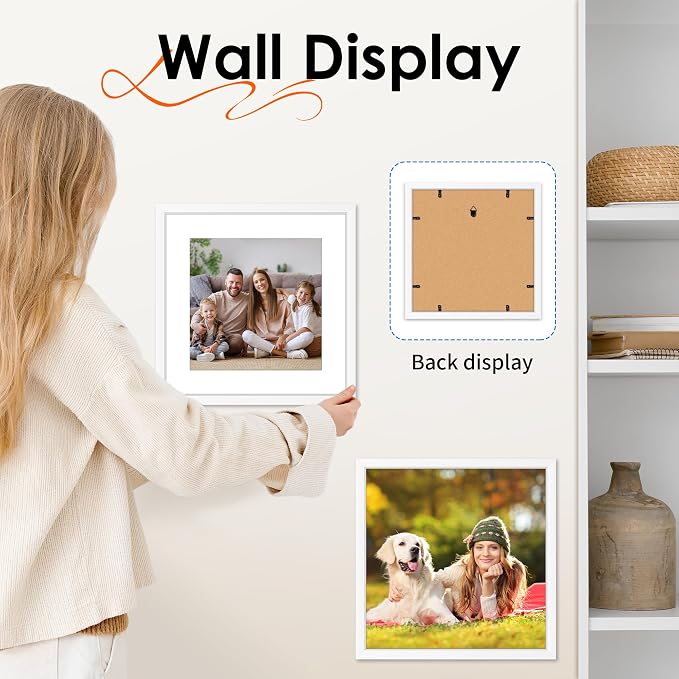 12x12 Picture Frame White Set of 2, Photo Frame with HD Plexiglass, Display Pictures 8x8 with Mat or 11x17 Without Mat, White Picture Frames Collage Wall Decor, Gallary Wall Frame