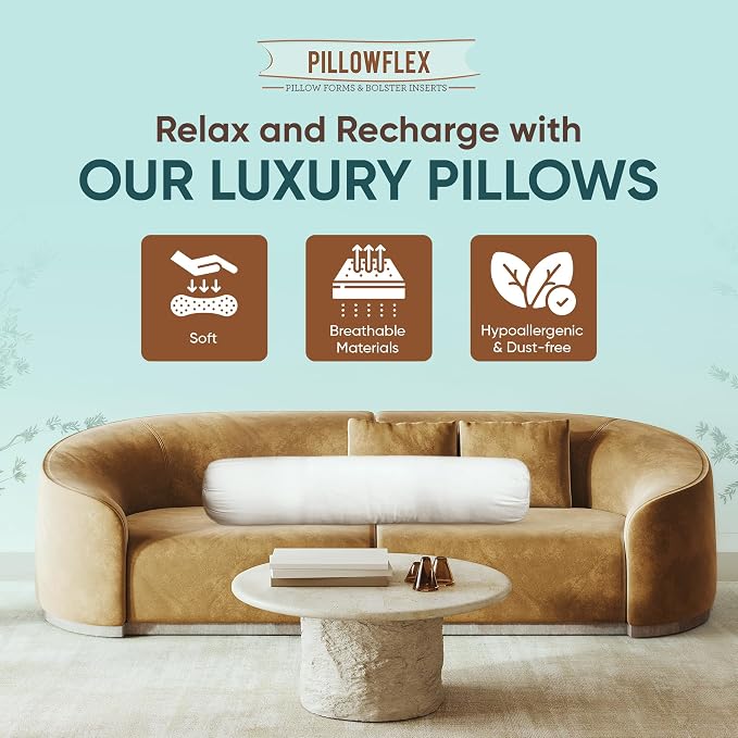 Pillowflex Bolster Pillow (9x58) - Round Roll Pillow Bolster Insert, Plush Polyester-Filled Insert for Decorative Shams, Odorless, Lint and Dust-Free Polyester Filling, No Lumps - (White)