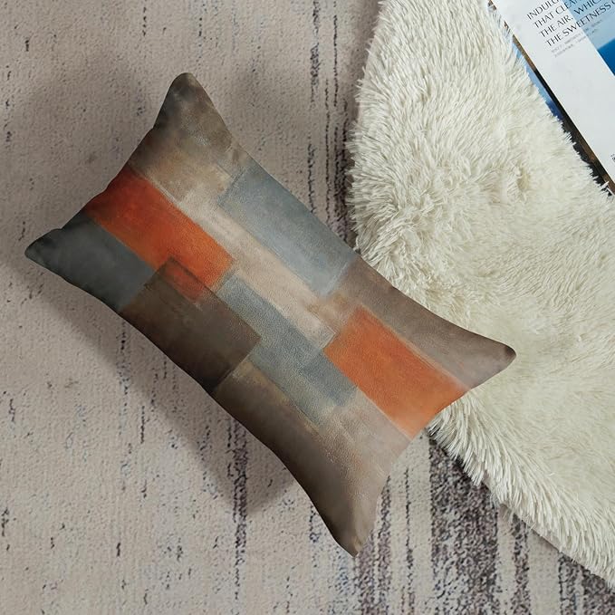 Throw Pillow Covers Set of 2, 12 x 20 Inch, Grey Burnt Orange | Abstract Modern Art Outdoor Decorative Square Pillow Cases Couch Cushion Case for Couch Bed Sofa Living Room Home Decor