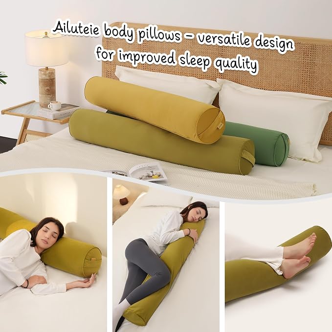 Body Pillow for Adults,Long Round Pillow,Big Cylindrical Pillow,Large Full Bolster Pillows for Side Sleepers (Golden Yellow, 47.24"*7.87")