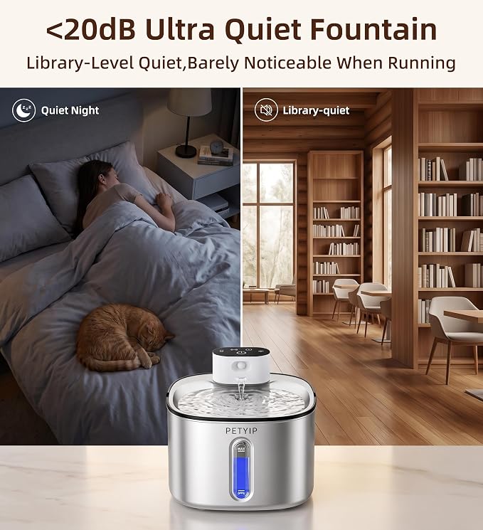 Wireless Cat Water Fountain Stainless Steel,135fl-oz/4L Battery Operated Automatic Pet Water Dispenser,Cordless Small Dog Water Fountain,Water Fountains for Cats Indoor,Ultra Quiet