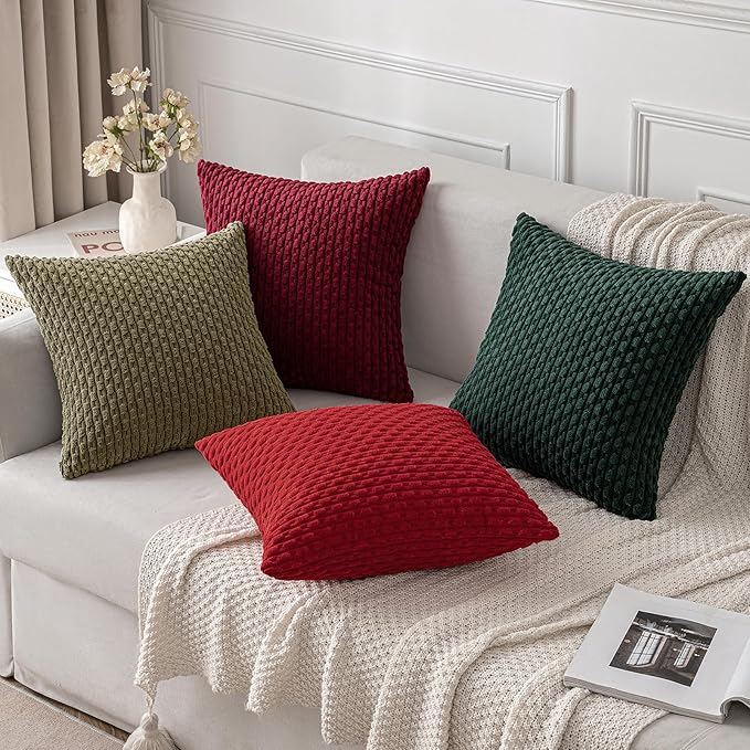 MIULEE Decorative Throw Pillow Covers 18x18 Dark Green Textured Corduroy | Pack of 2 Striped Pillow Covers Modern Farmhouse Home Decor for Couch Bed Sofa Living Room