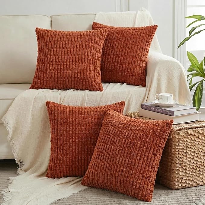 Fancy Homi 4 Packs Decorative Throw Pillow Covers for Living Room Couch Bed, Modern Farmhouse Boho Home Décor Accent Cushion Case, 16" x 16", Burnt Orange