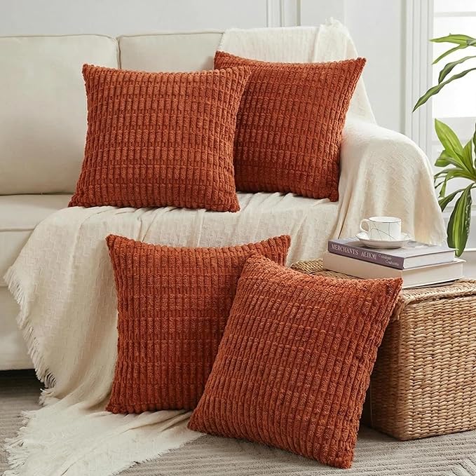 Fancy Homi 4 Packs Decorative Throw Pillow Covers for Living Room Couch Bed, Modern Farmhouse Boho Home Décor Accent Cushion Case, 18" x 18", Burnt Orange