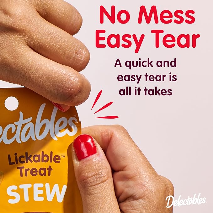 Delectables Lickable Treat Stew Wet Cat Treat with Real Tuna & Shrimp, Food Topper, Hydrating, Grain-Free, No Fillers, No By-Products, No Added Preservatives, 1.4oz Pouch, 12ct