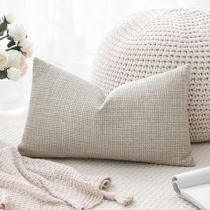 OTOSTAR Linen Throw Pillow Cover Set of 1 Decorative Lumbar Pillowcases Cushion Covers 16x24 Inch for Home Decor Sofa Bedroom Car 40 x 60CM Khaki