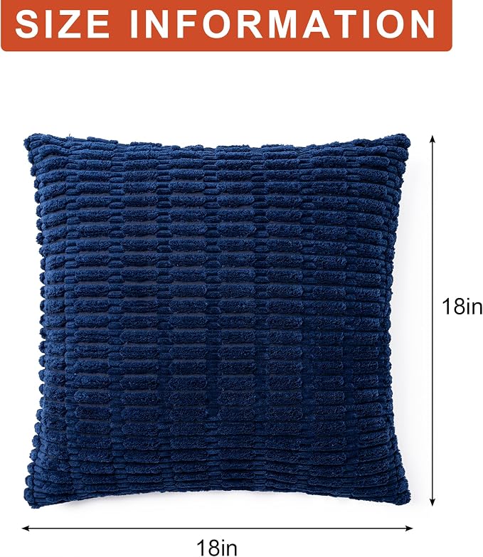 Aegero Pack of 2 Corduroy Decorative Throw Pillow Covers 18x18 Inch, Blue | Fall Soft Striped Pillow Covers Modern Farmhouse Home Decor Christmas Throw Pillow Covers for Sofa Living Room Couch Bed