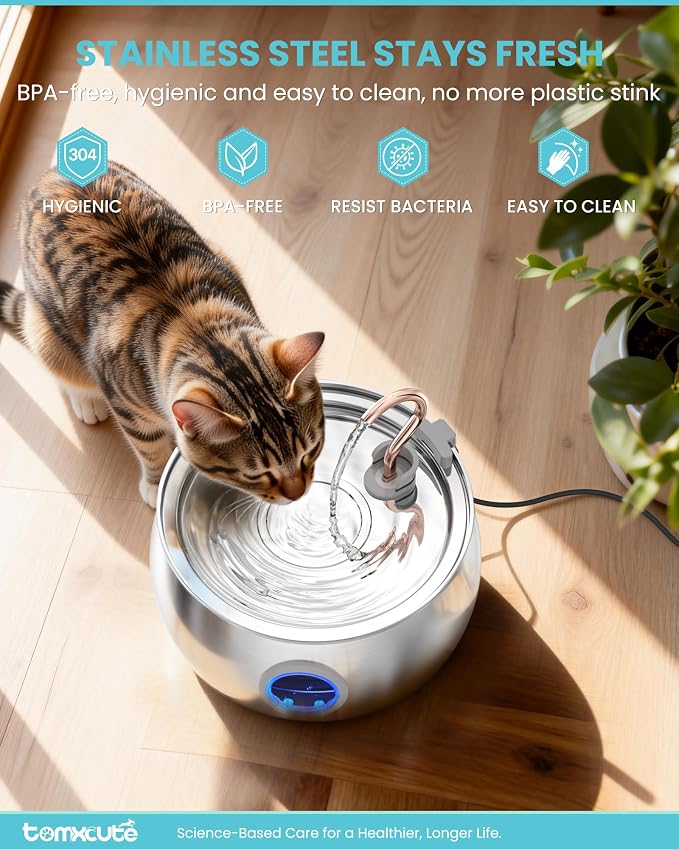 Cat Water Fountain Stainless Steel -135oz/4.0L Cat Fountain for Drinking | Ultra Quiet Pump, Easy to Clean, Come with 3 Filters, Pet Watering Bowl Dispenser for Cats, Dogs, Multiple Pets